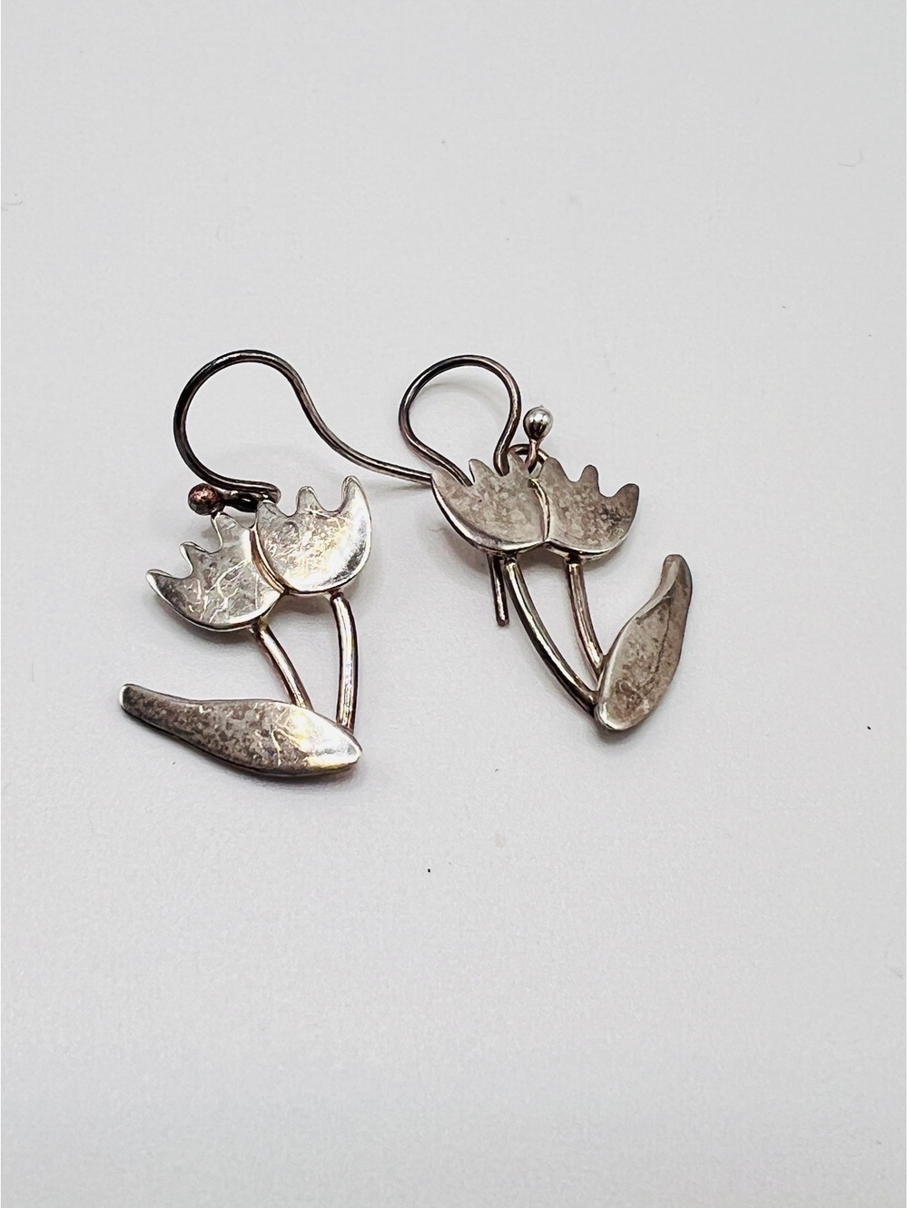 Vintage AHO Mexico 925 Sterling Silver Tulip Flower Dangle Earrings